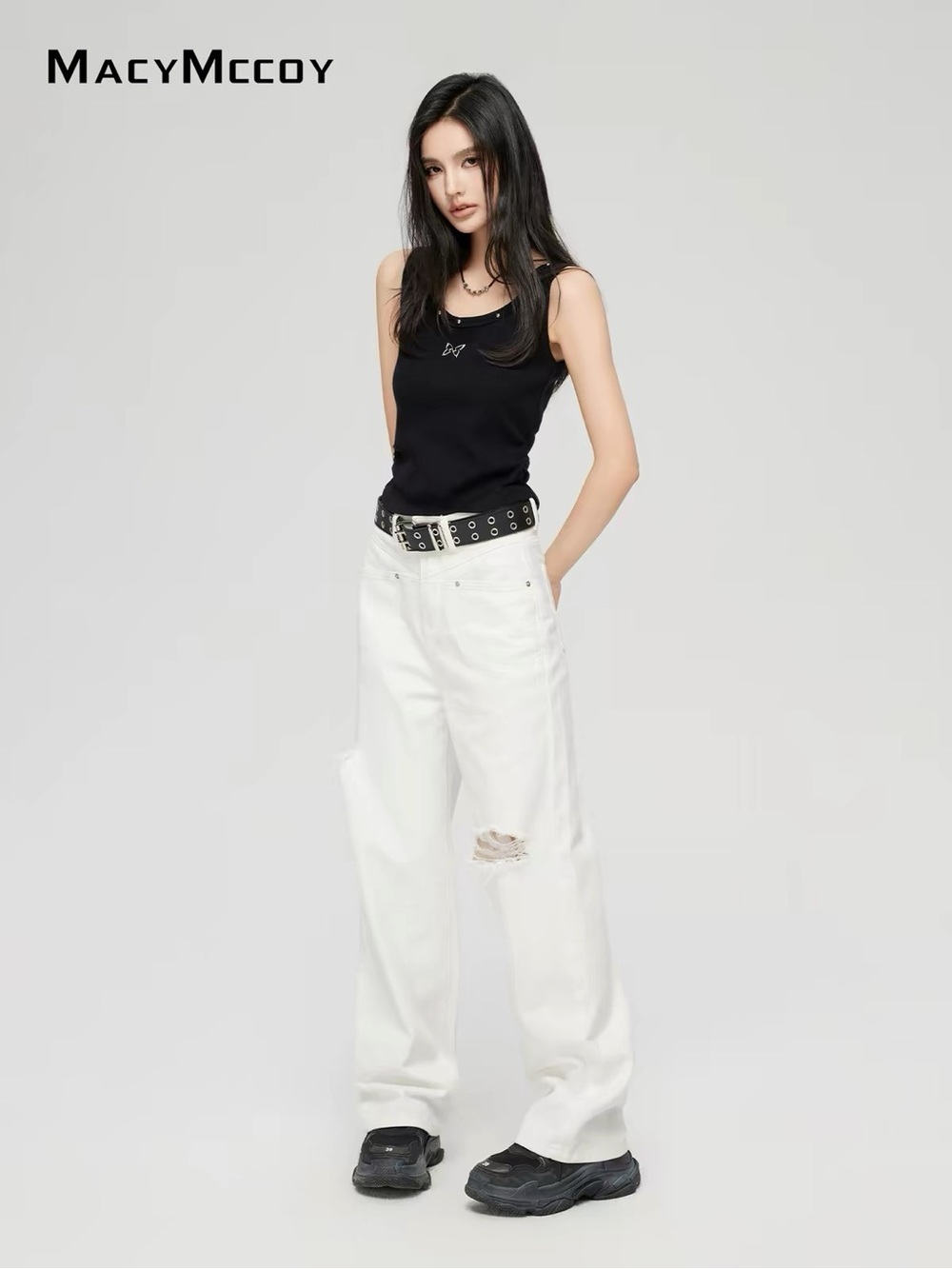 NWT White Distressed Wide Leg Jeans High Rise Denim